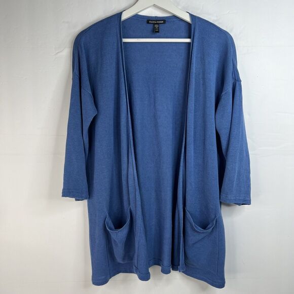 Eileen Fisher Size XS Cardigan Sweater Linen Cotton Blend Open Front Relax Fit - Picture 2 of 11